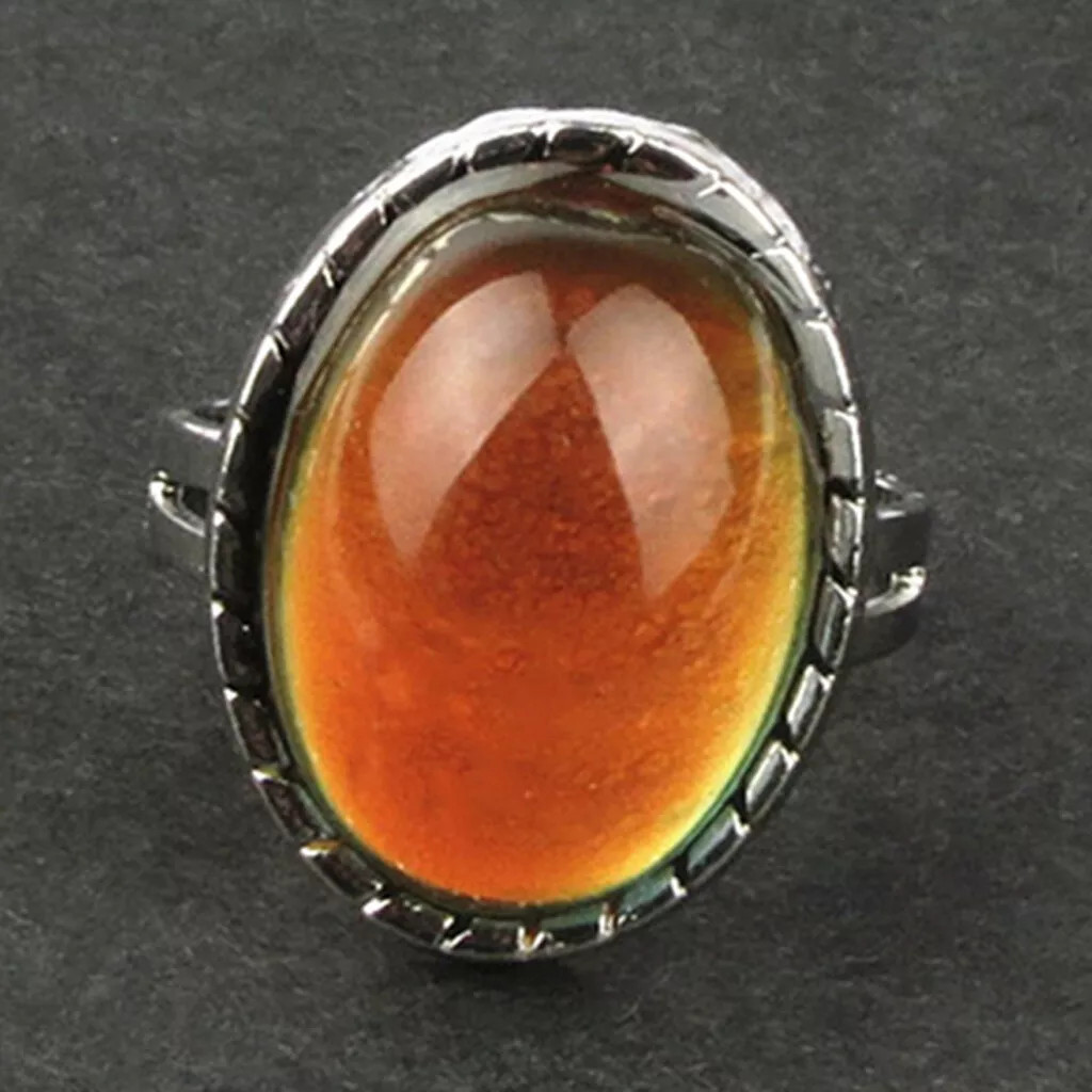 Oval Mood Ring Temperature Change Color Emotion Feeling Silver R45