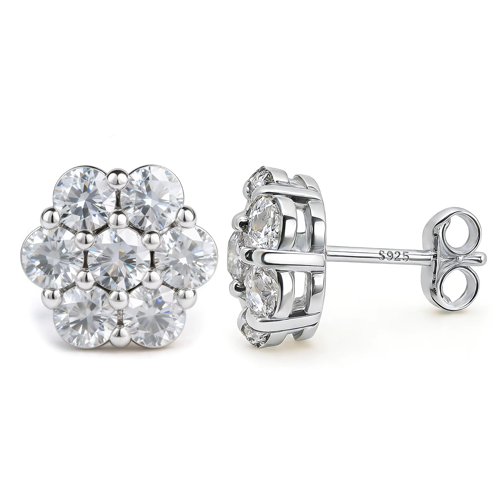 VVS1 Moissanite Cluster Flower Earrings 925 Silver Earrings For Men Women GRA