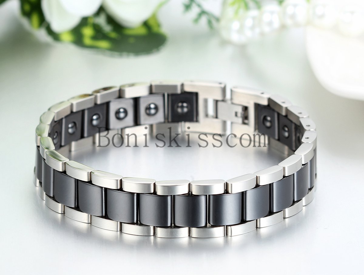 13mm Wide Men’s Ceramic Link Stainless Steel Power Therapy Magnetic Bracelet