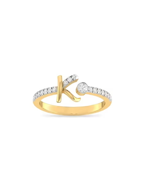 Silver Women initial Letter K Toe Ring 0.15Ct Simulated Diamond 14K Gold Plated