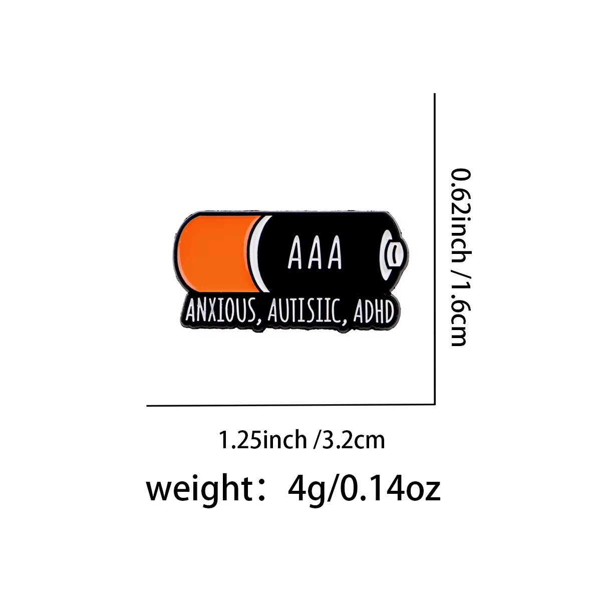 Anxious Autistic ADHD AAA Battery Enamel Pin Neurospicy Metal Lapel Badge