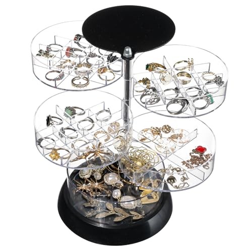 Clear 360 Degree Rotating Acrylic Jewelry Organizer for Dresser,Small Black