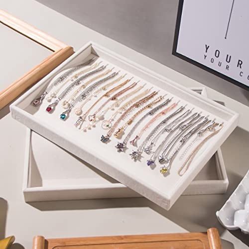2 Pcs Stackable Jewelry Organizer Trays,20 Hooks Necklace Chains Display Beige