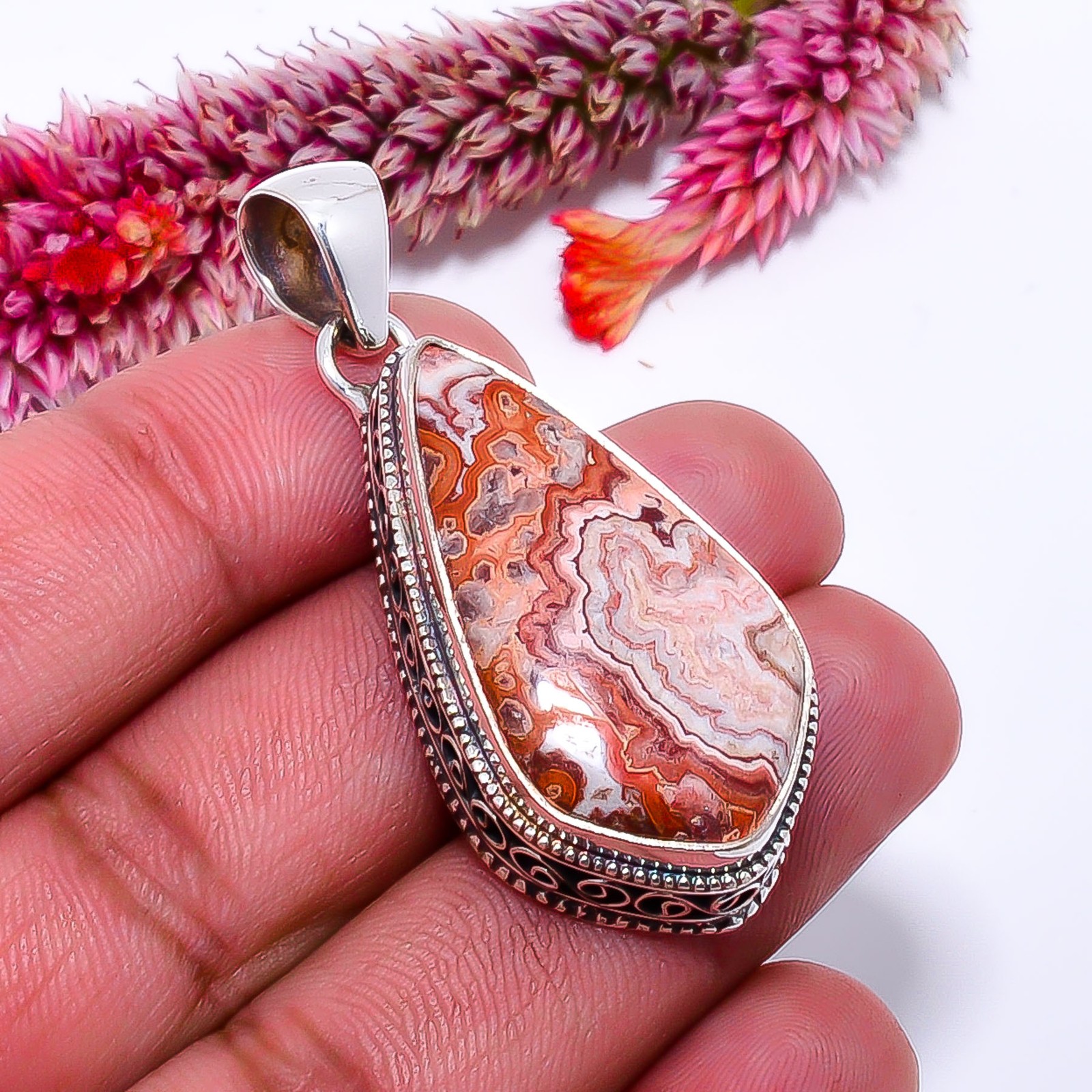 Rosetta Jasper – United State Fine Art 925 Sterling Silver Pendant 1.99″ P114356