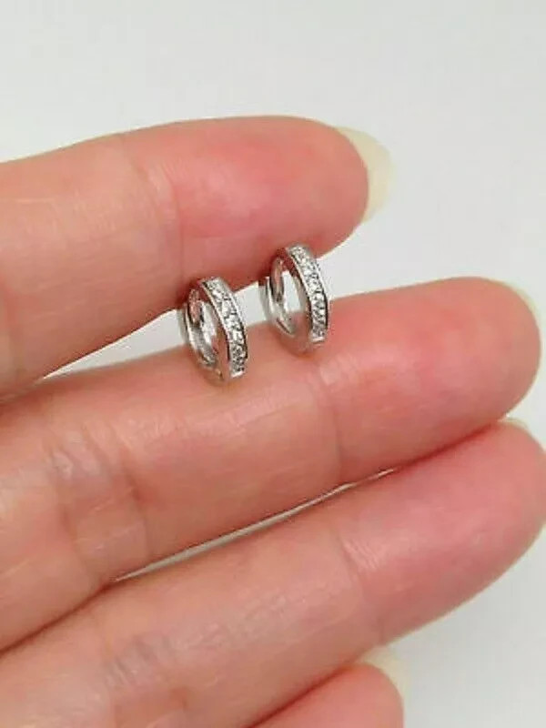 1Ct Round lab created diamond Women’s Tiny Huggie Hoop Earrings 14K White Gold