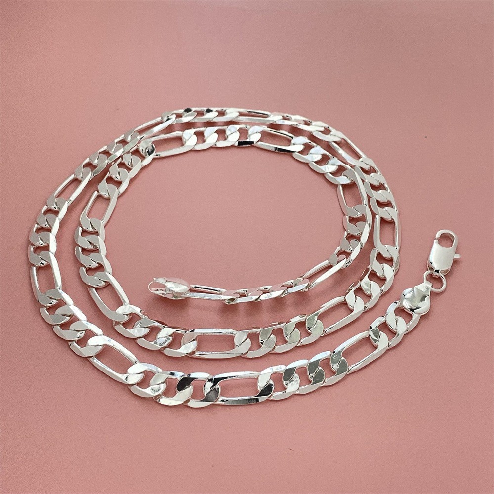 16″ – 30″ Men’s 925 Sterling Silver 8mm Width Figaro Cuban Chain Necklace #N288