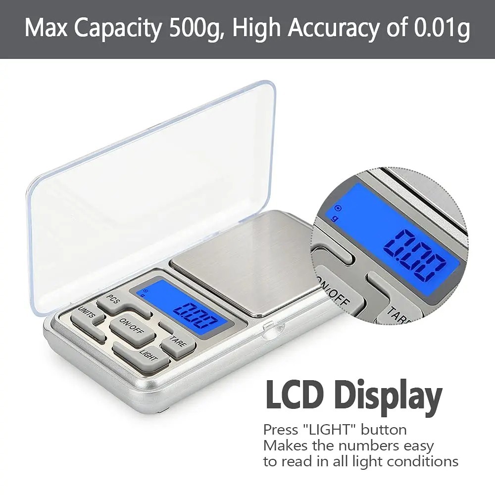 Portable 500g x 0.01g Mini Digital Scale Jewelry Pocket Balance Weight Gram LCD