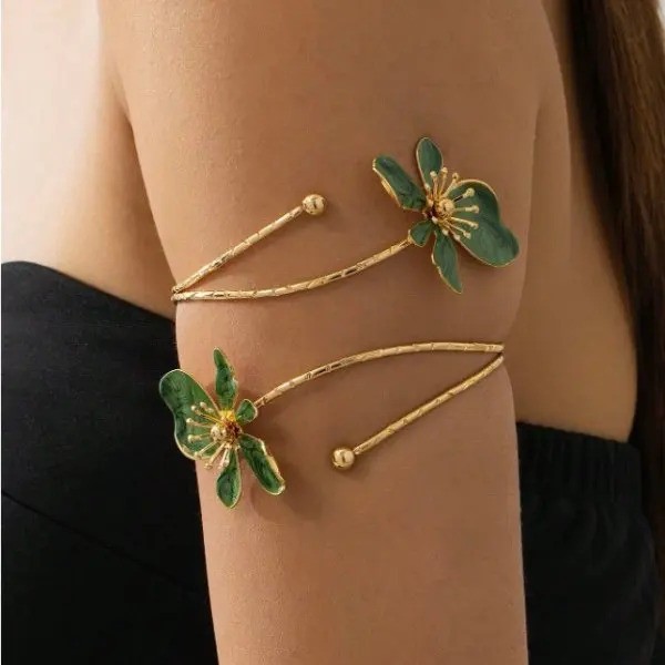 Adjustable Open Flower Bracelet Women Bangle Cuff Arm Jewelry Vintage Style