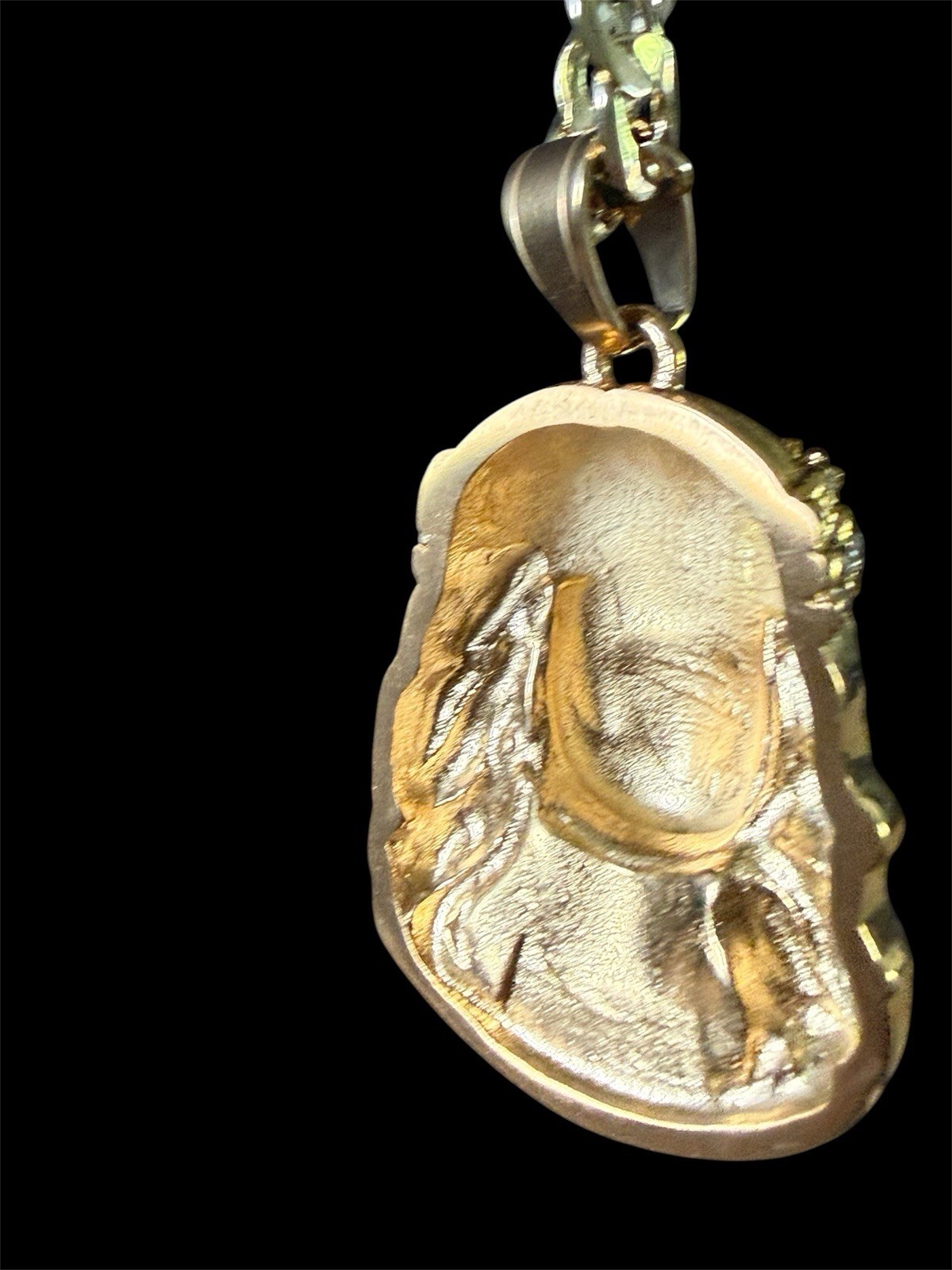 Gold Figaro Chain none tarnish Jesus Head Pendant White CZ Lobster