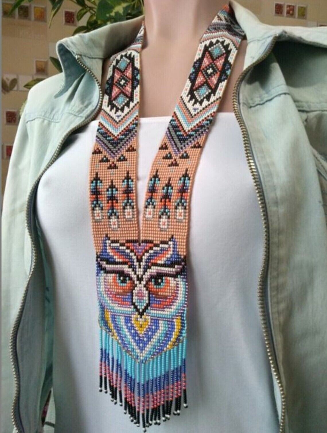 Boho Beaded Handmade Seed Bead American Ukrainian traditional Necklace Earrings
