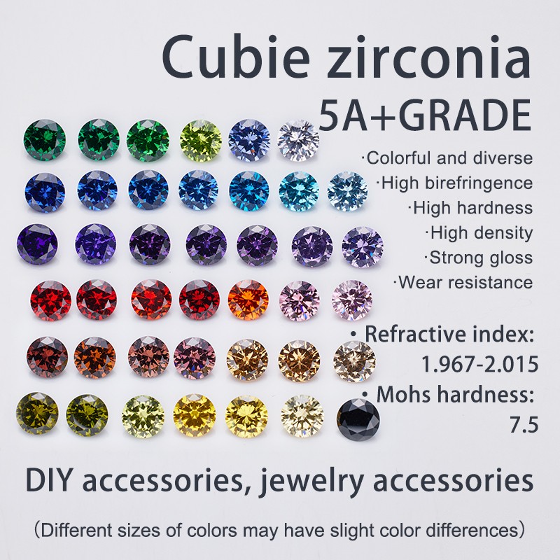 Full Size Round Multicolor Loose Cubic Zirconia AAAAA Stone Gemstone for Jewelry