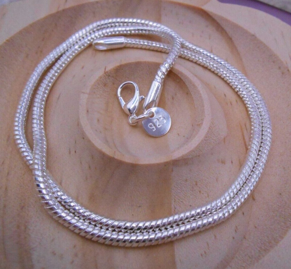 18″ SNAKE CHAIN STERLING SILVER LOBSTER CLASP CHARM NECKLACE 3MM WITH POUCH!