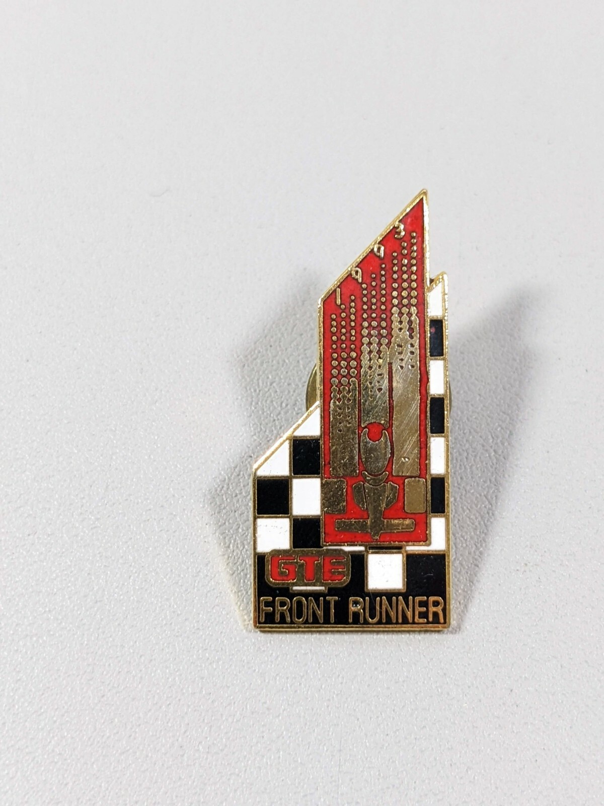 Vintage GTE Front Runner Gold Tone Red Black white Checker Pin