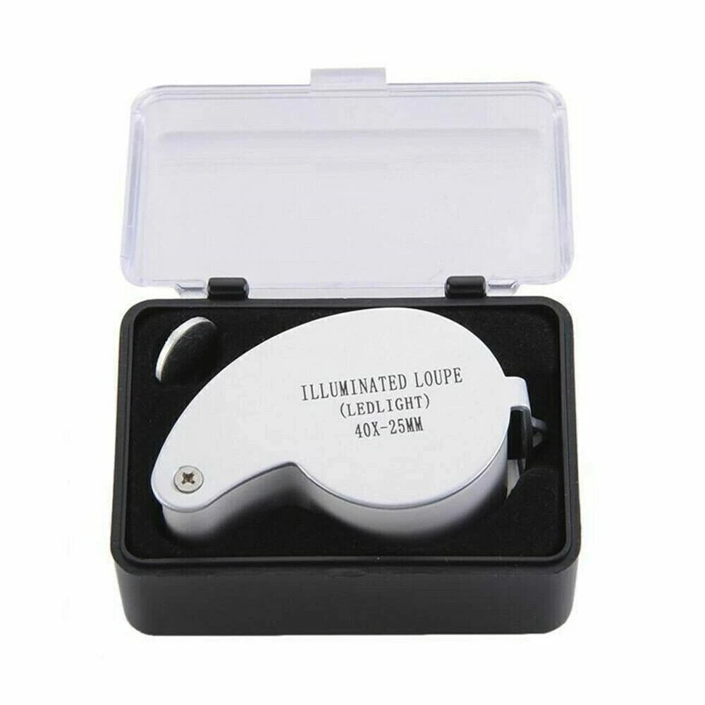 40X Illuminated Jewelers Eye Loupe Foldable Magnifier Bright LED Light Gold