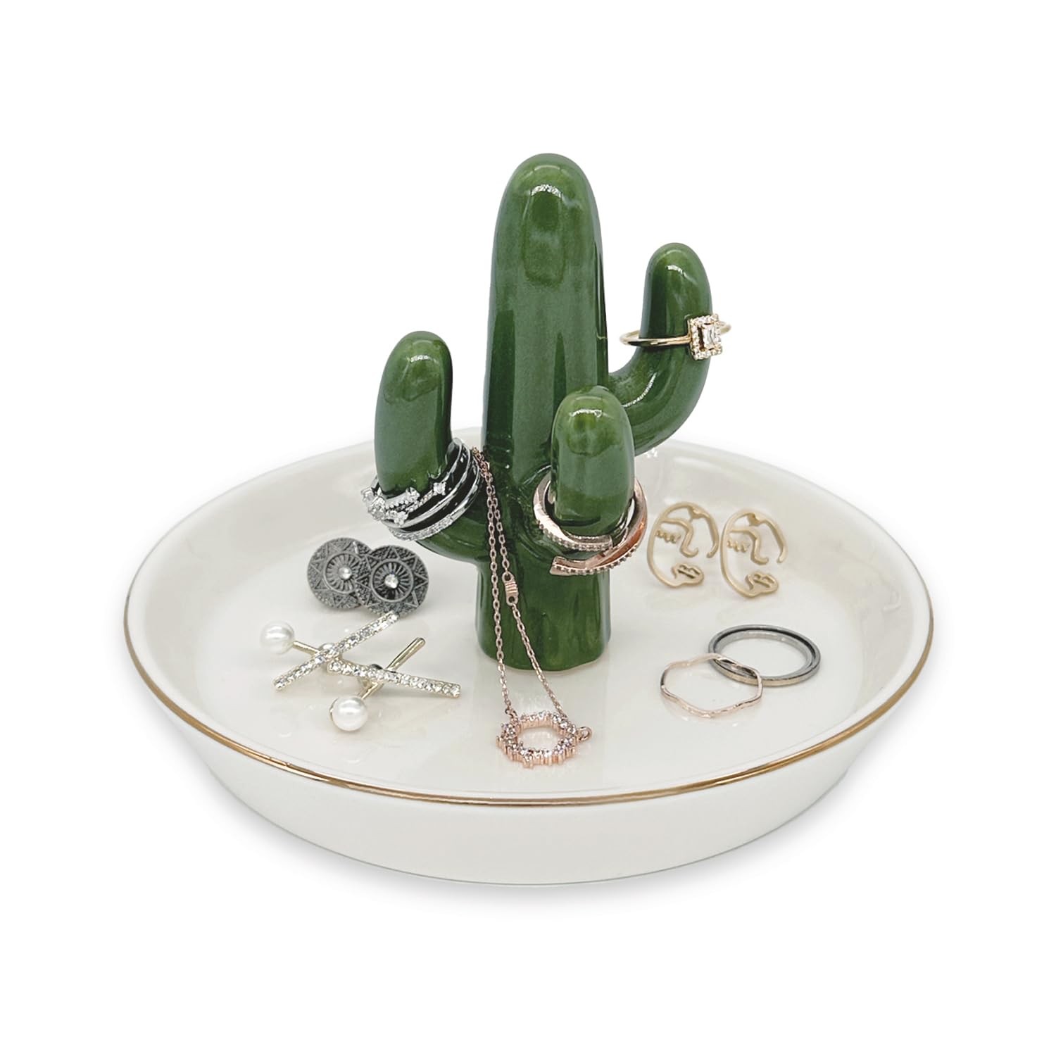 Cactus Jewelry Holder and Ring Dish – Ceramic Succulent Decor for Kitchen Sin…