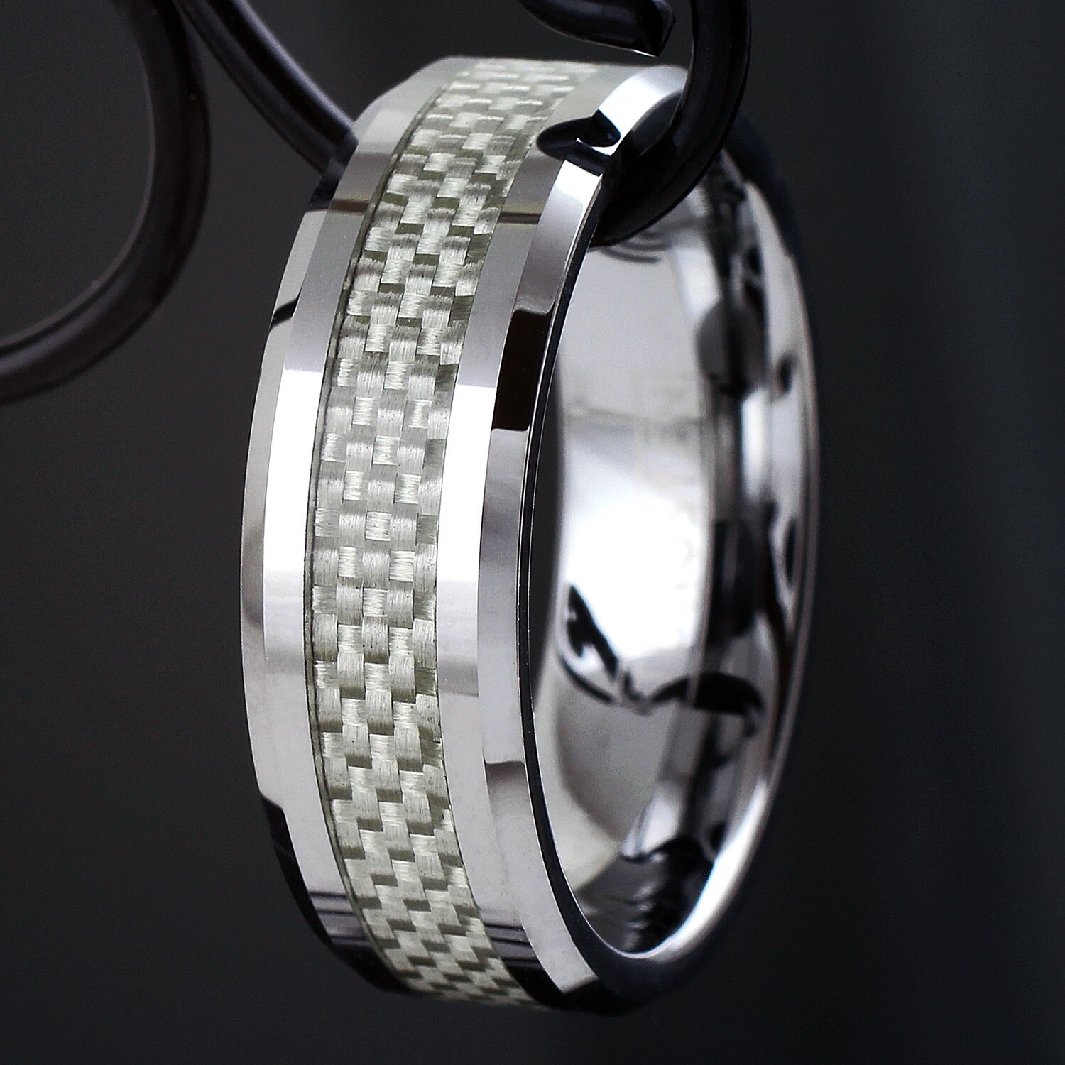 Tungsten White Carbon Fiber Wedding Band Ring Size 5-15 Men’s or Women’s