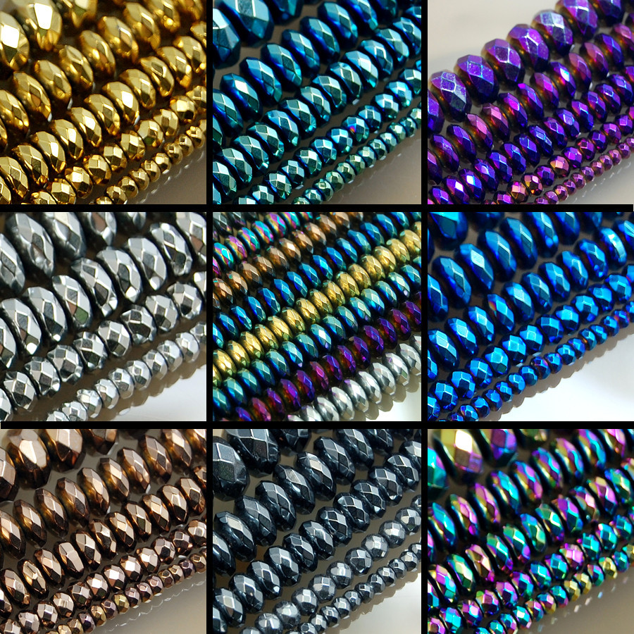Faceted Hematite Gemstone Rondelle Beads 16″ 3mm 4mm 6mm 8mm 10mm