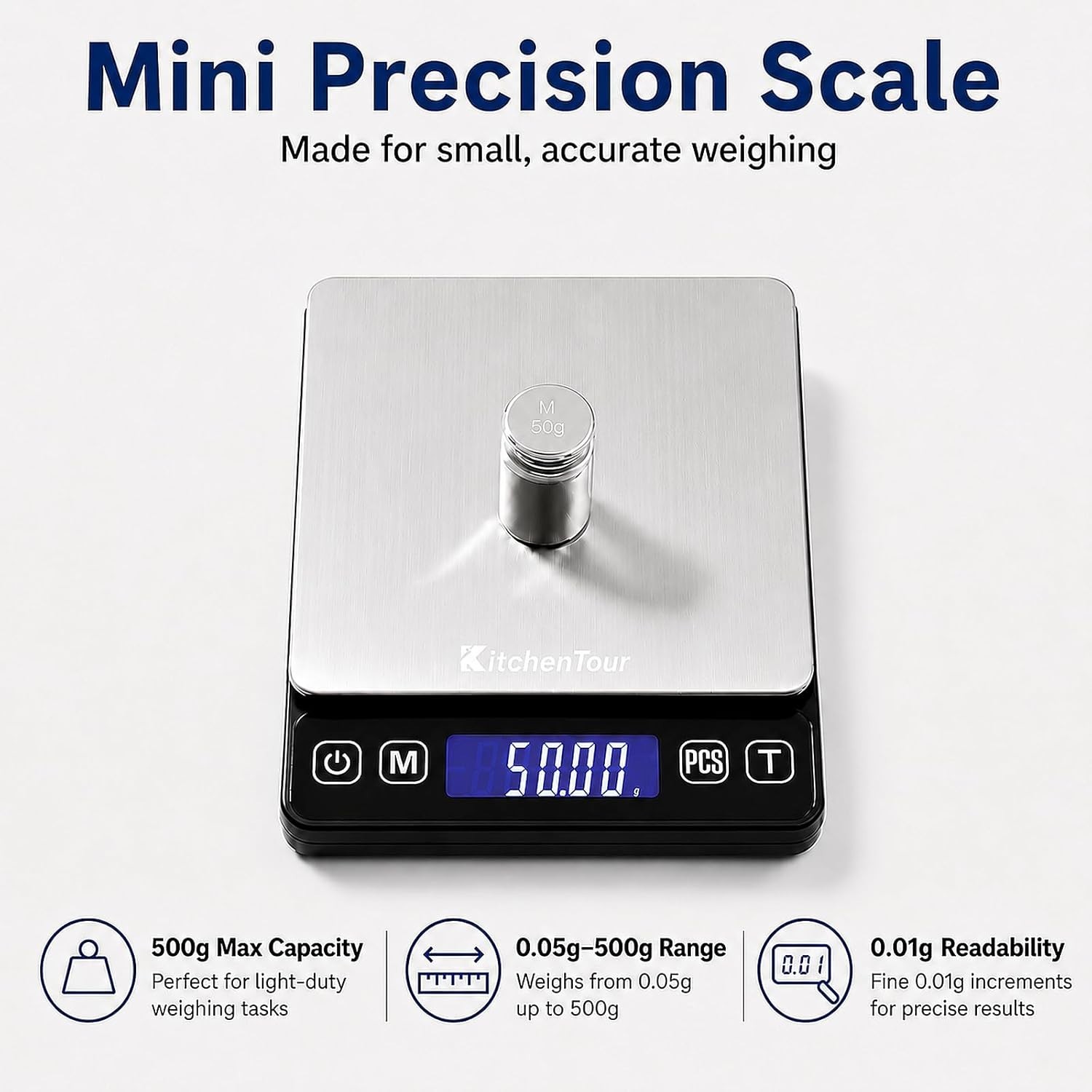 KitchenTour Mini Gram Scale for Coffee, Jewelry and Small Items, 500g x 0.01g…