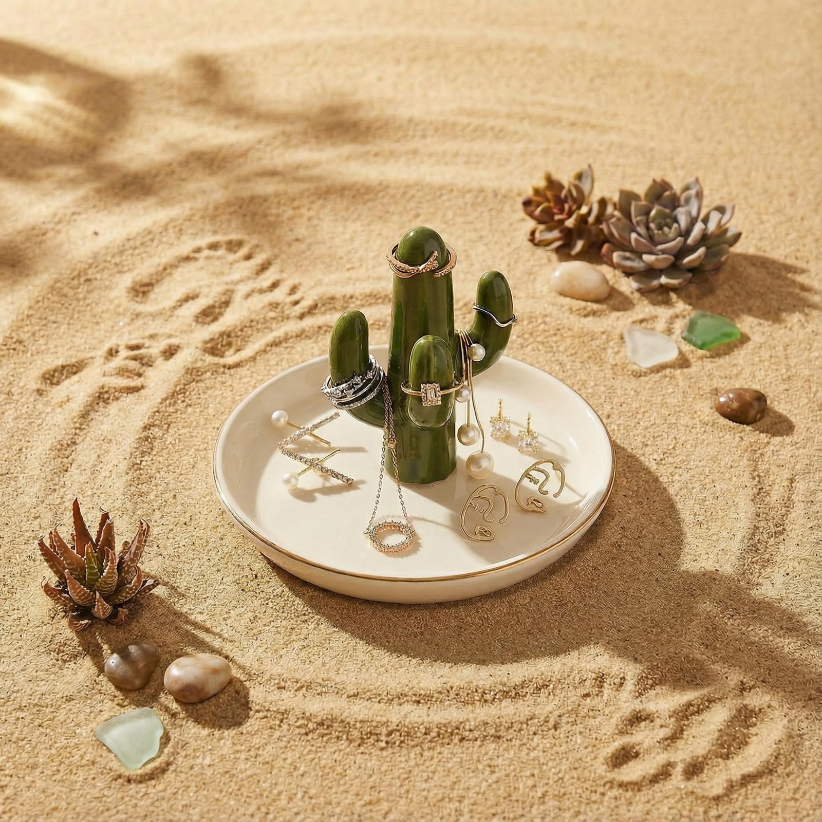 Cactus Jewelry Holder and Ring Dish – Ceramic Succulent Decor for Kitchen Sin…