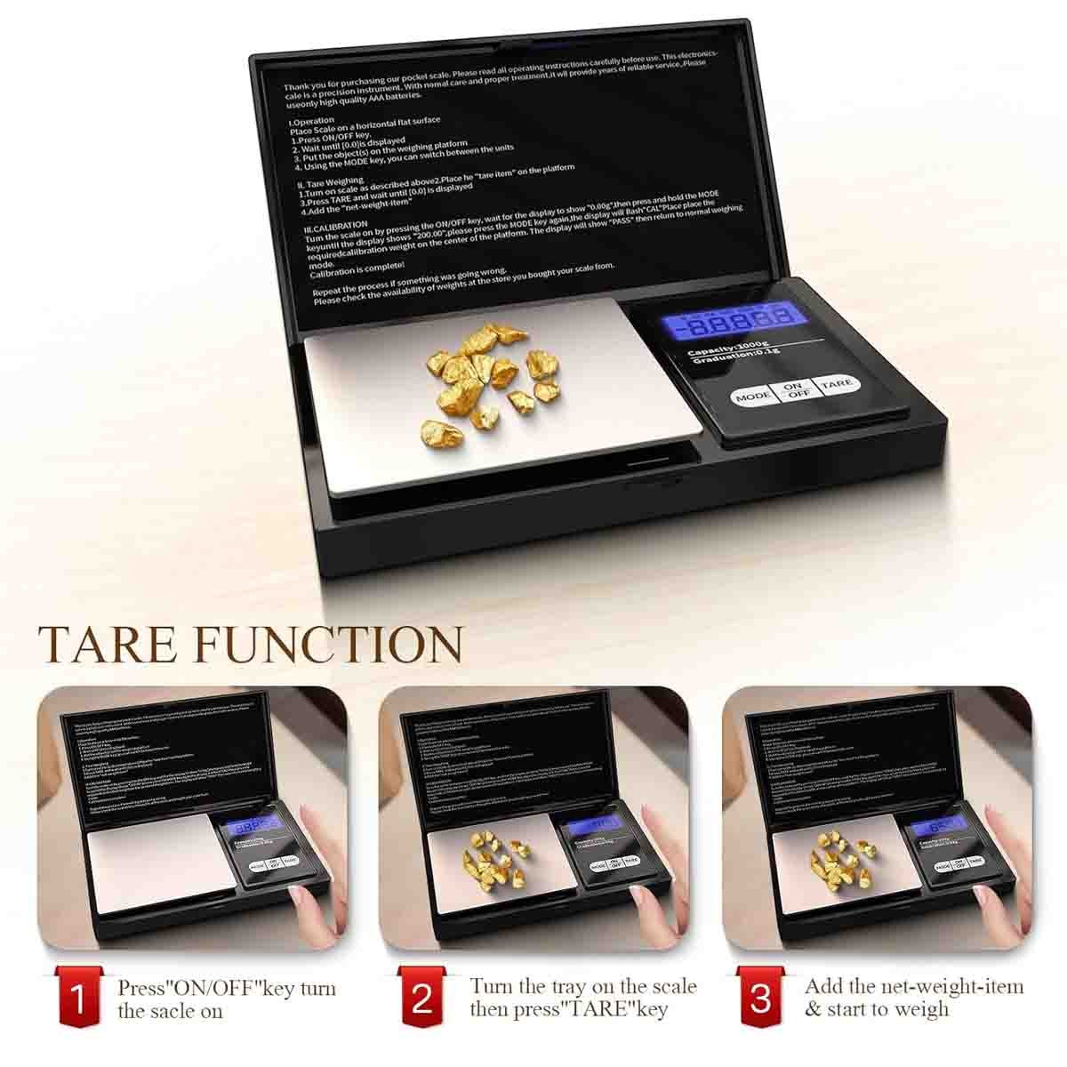 0.1g High Accuracy Mini Jewelry Scale 1000g 7 Units for Gold Gem Weighing