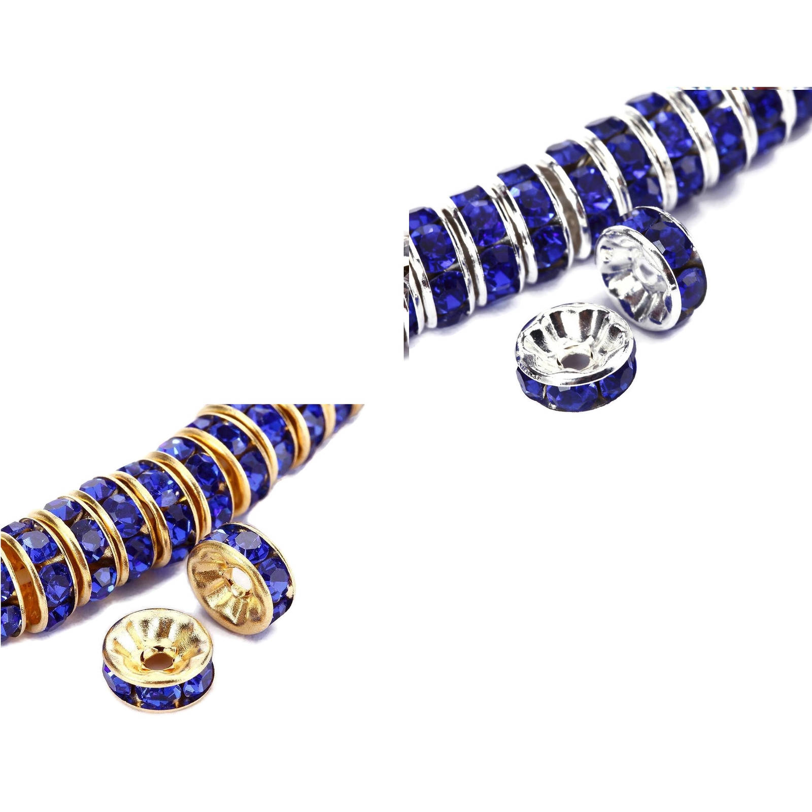 Dark Blue Rhinestone Rondelle Spacers Gold/Silver 4mm 6mm 8mm 10mm 50pcs Per Bag