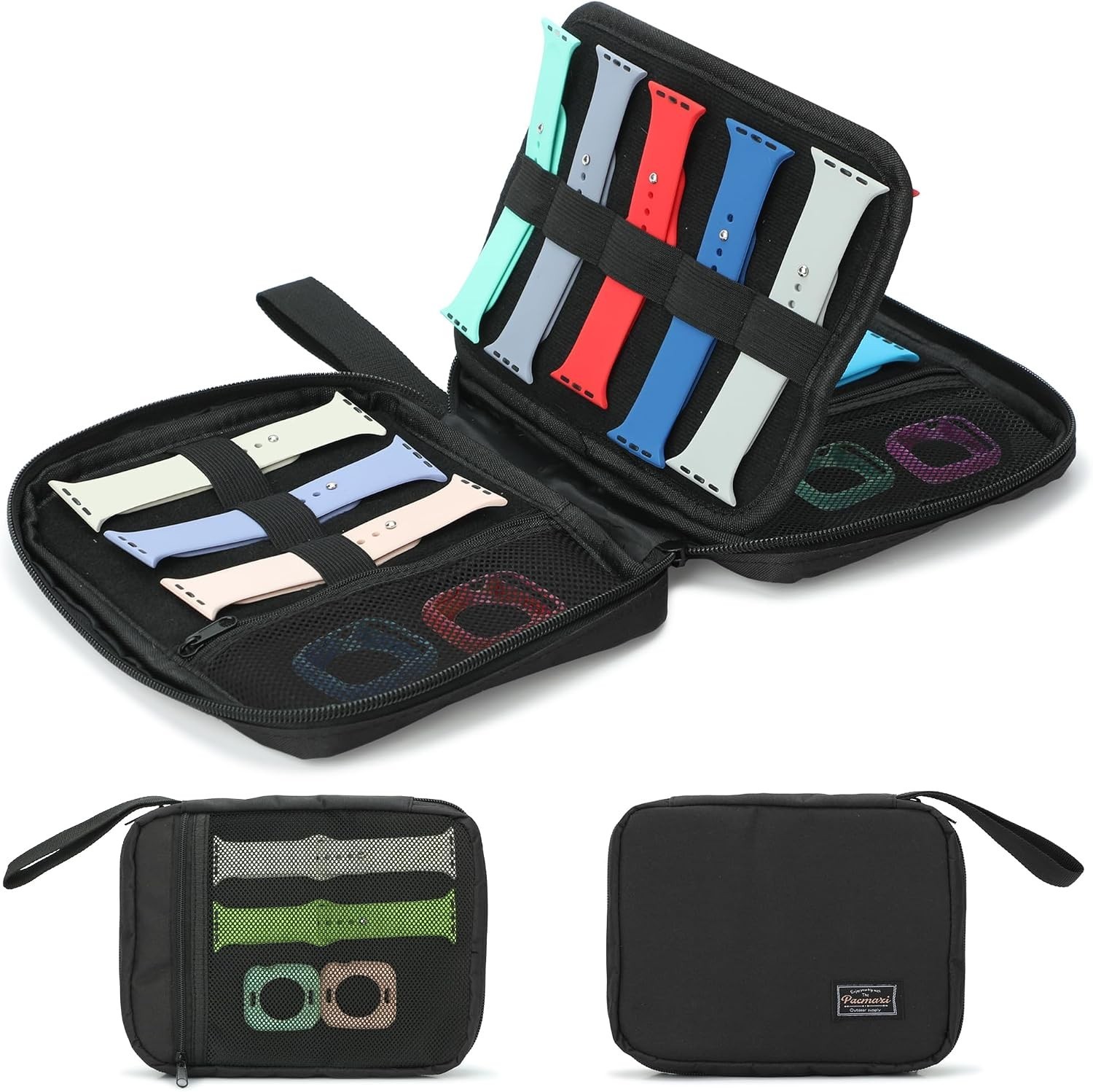 Durable Black Polyester Watch Band Case – Store 16 Straps at Home or On-the-Go