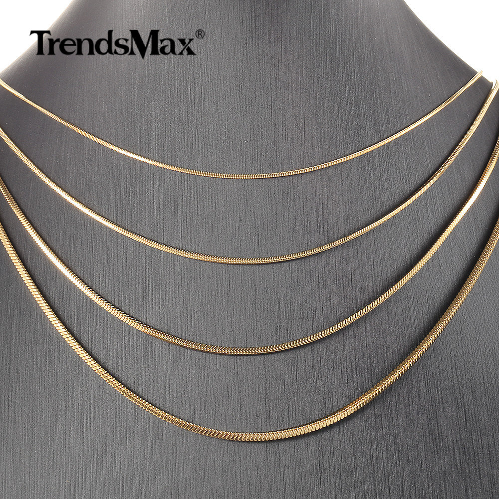 0.9-2.0mm Gold Plated Stainless Steel Square Snake Chain Necklace Women Men Link