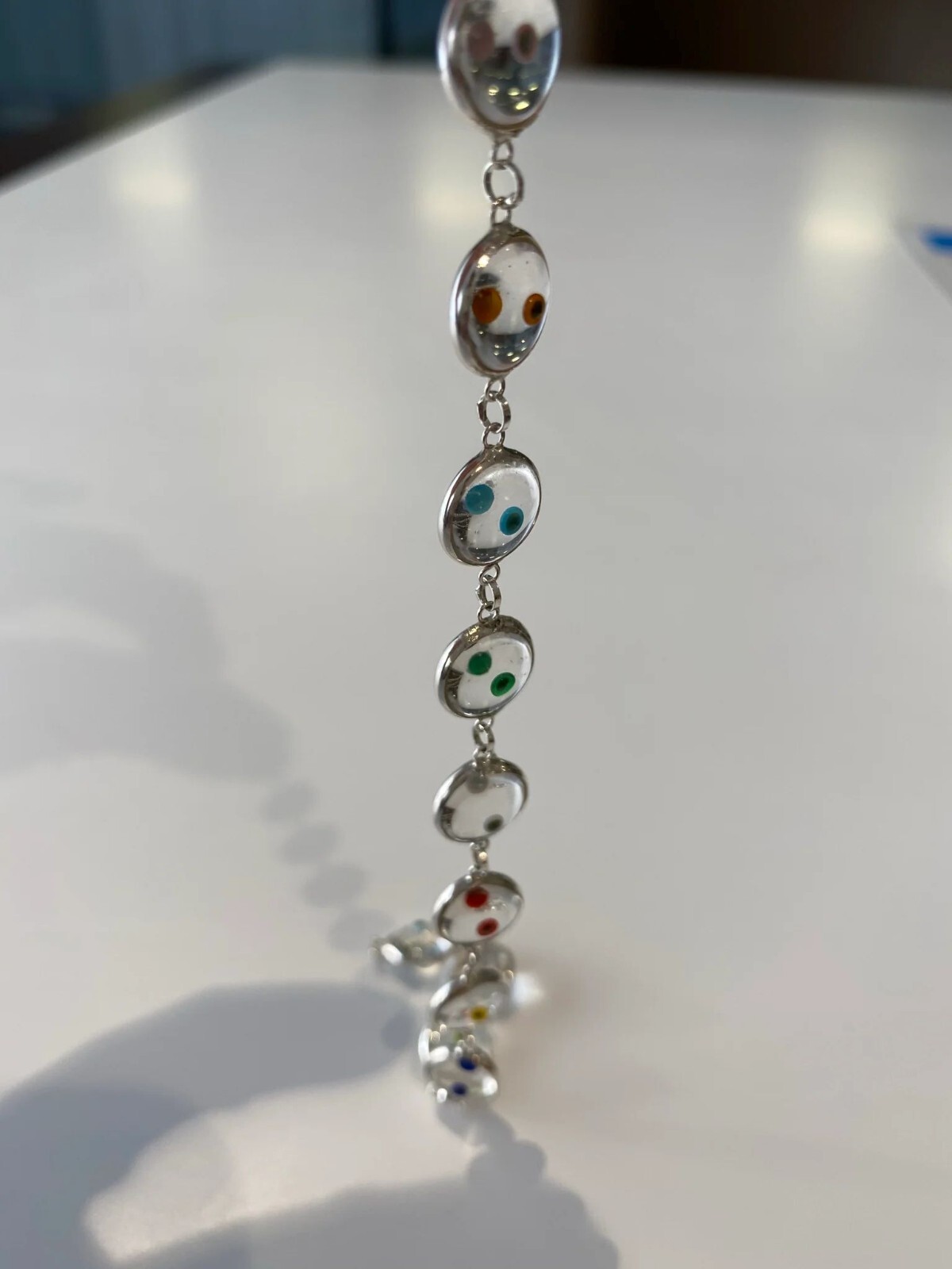 925 Sterling Silver 10MM White Clear Multi Color Crystal Evil Eye Bracelet- 7.5″