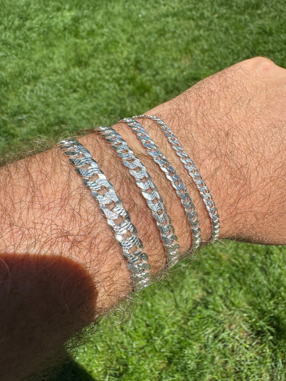 Real Solid 925 Silver Flat Diamond Cut Curb Cuban Link Bracelet 4-8mm