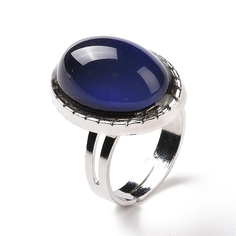 Oval Mood Ring Temperature Change Color Emotion Feeling Silver R45