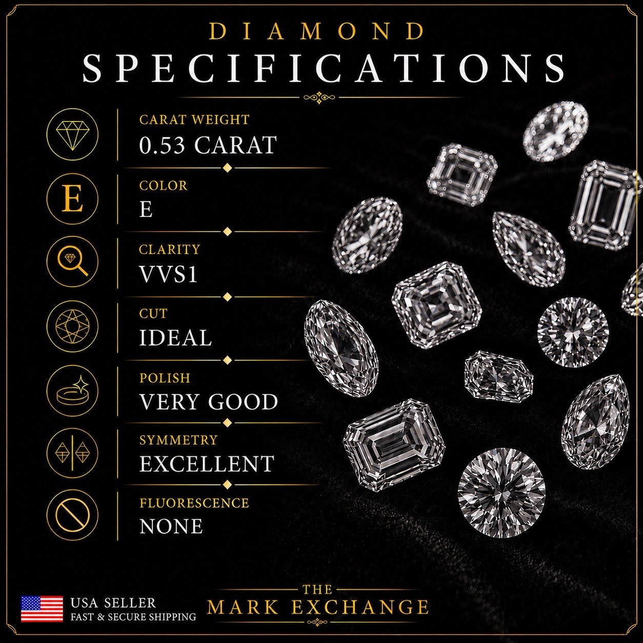 0.53 CT Round E VVS1 Ideal IGI Certified Loose Diamond Lab Grown CVD