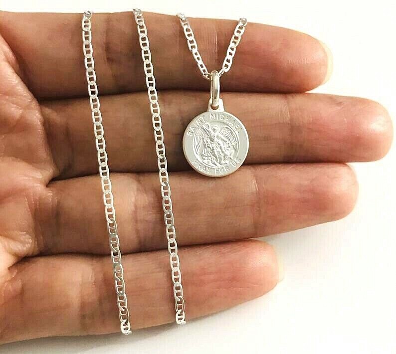 925 Silver Saint Michael Necklace / Cadena Plata San Miguel Proteccion – P113