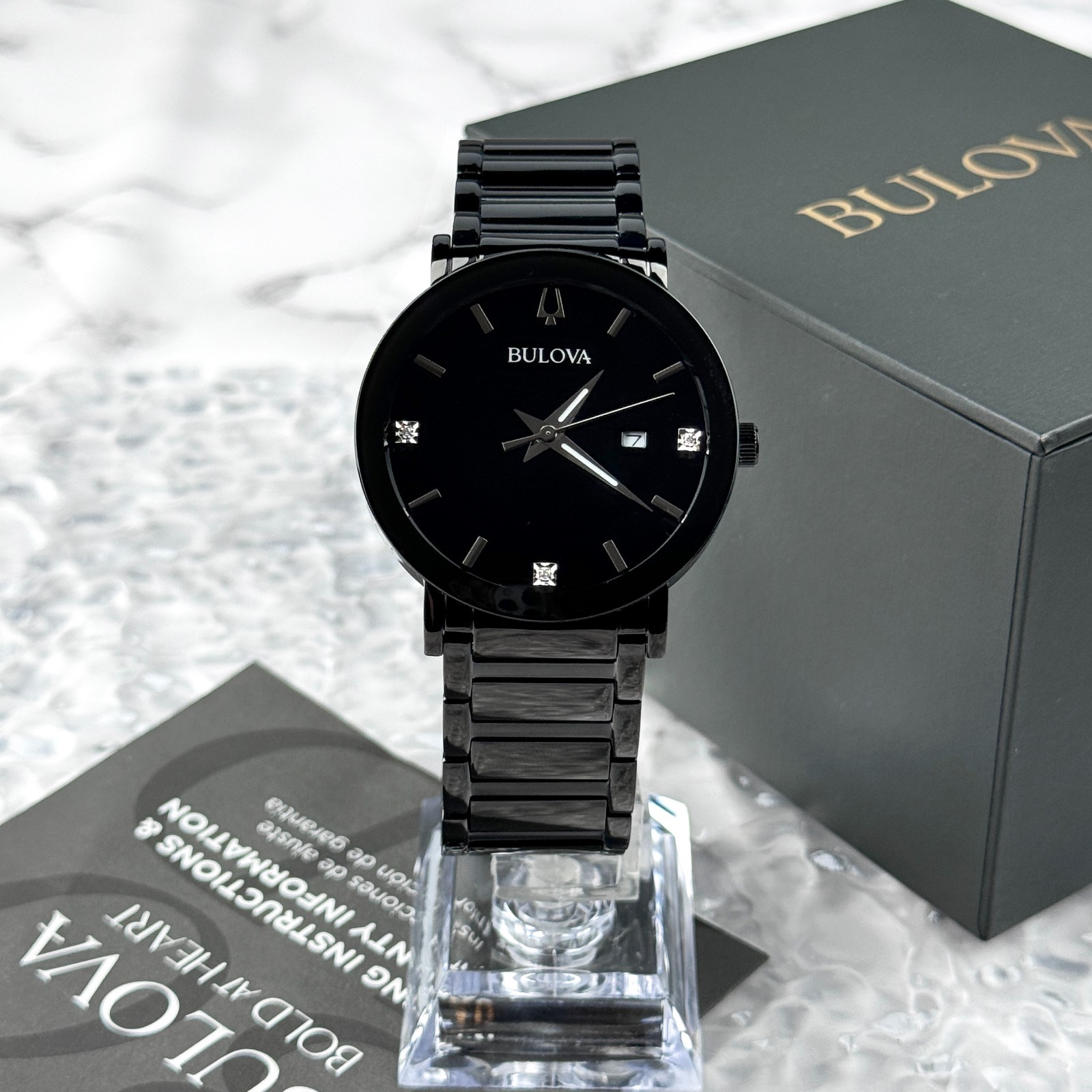 Bulova Modern Futuro Men’s Quartz Calendar Black Stainless Steel Watch 98D144