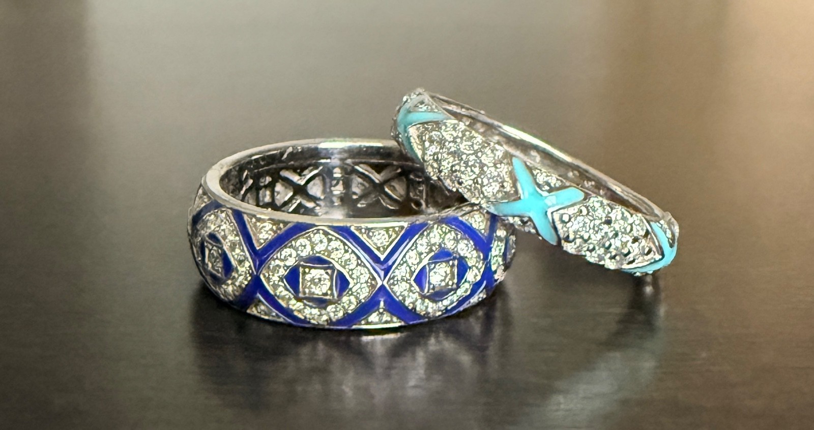 Hidalgo (Dark Blue Ring Only) Sterling, Enamel & CZ Stack/Band Ring Size 8