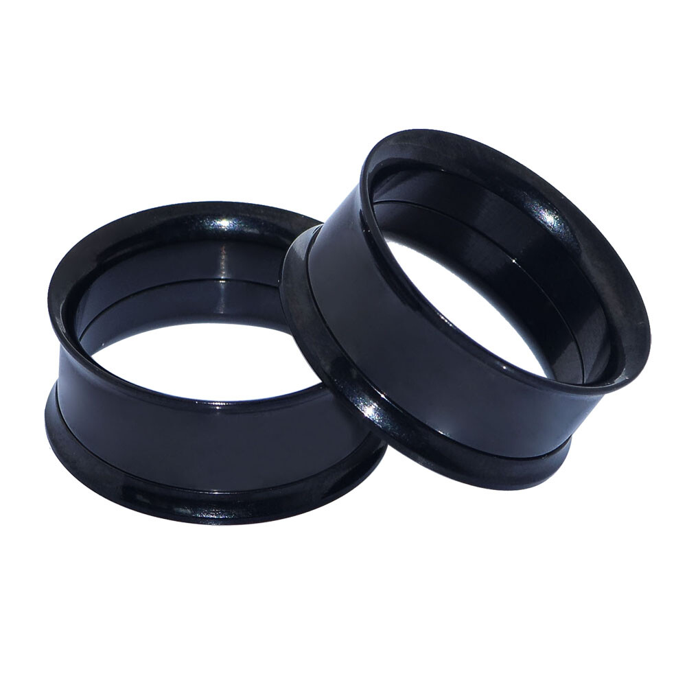 Pair Black Stainless Steel Ear Tunnels Ear Gauges Ear Expander Plugs 8g-3/4″