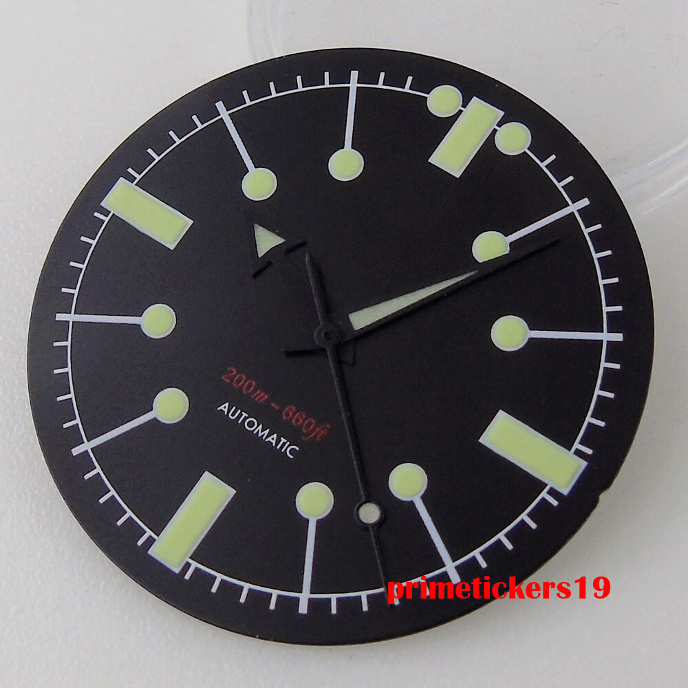 31mm Black White Watch Dial Face Hands Set Green Luminous Fit NH35 NH36 Movement