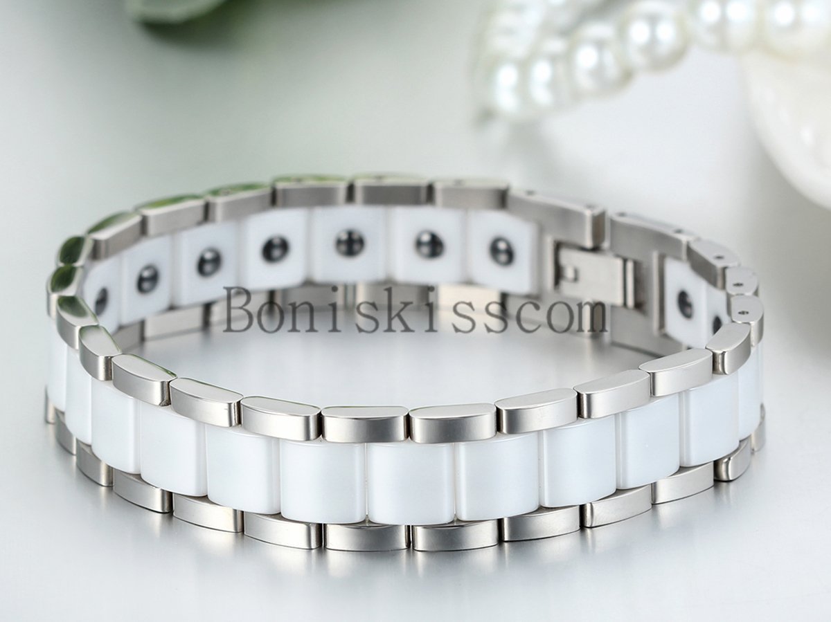 13mm Wide Men’s Ceramic Link Stainless Steel Power Therapy Magnetic Bracelet