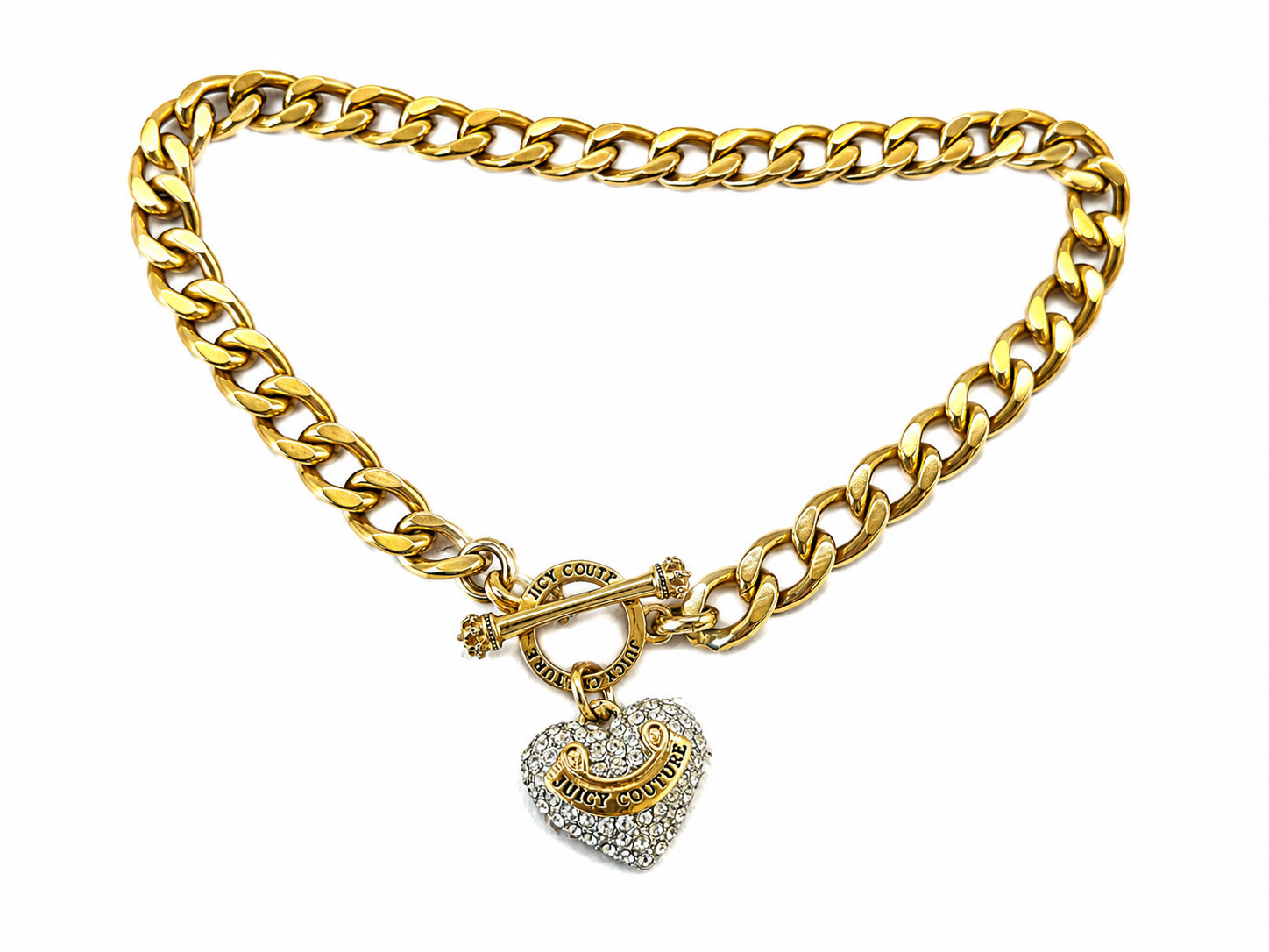 Juicy Couture Rose Gold Tone Chain Link Toggle Clasp Heart Necklace 18″