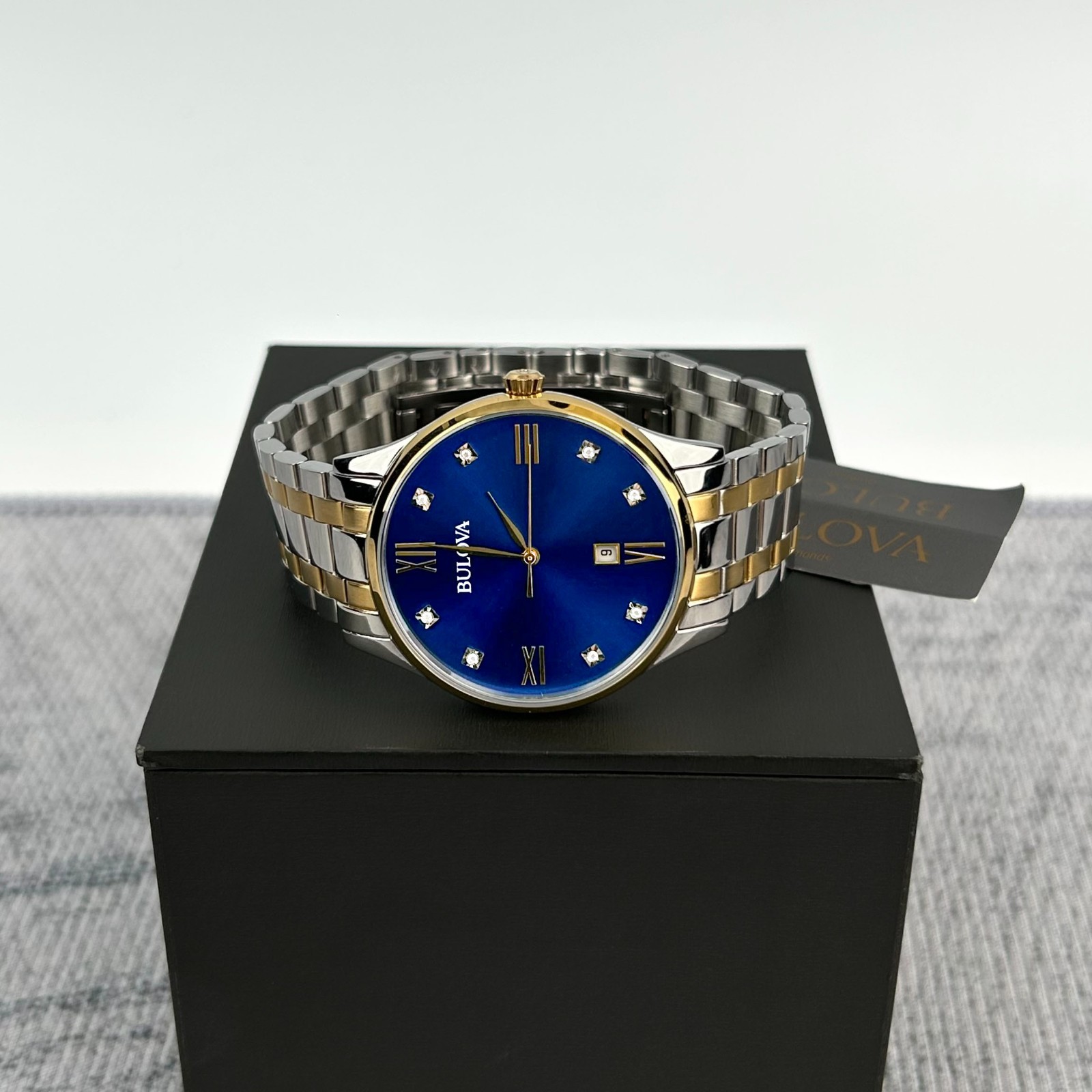 Bulova Men’s Classic Two Tone Diamond Blue Dial 98D130 Quartz Watch 40mm