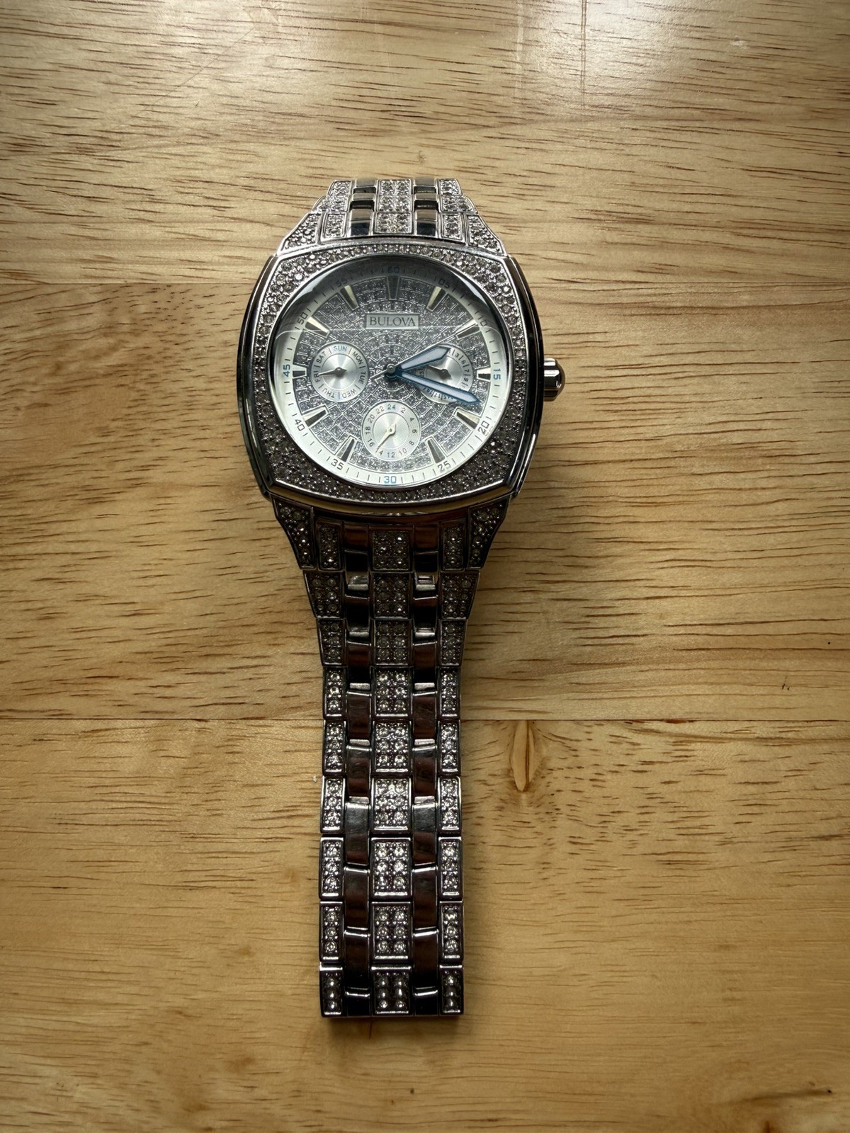 BULOVA Men’s Iced Out Crystal Collection Phantom Pavé Dial 40mm Watch 96C002 New