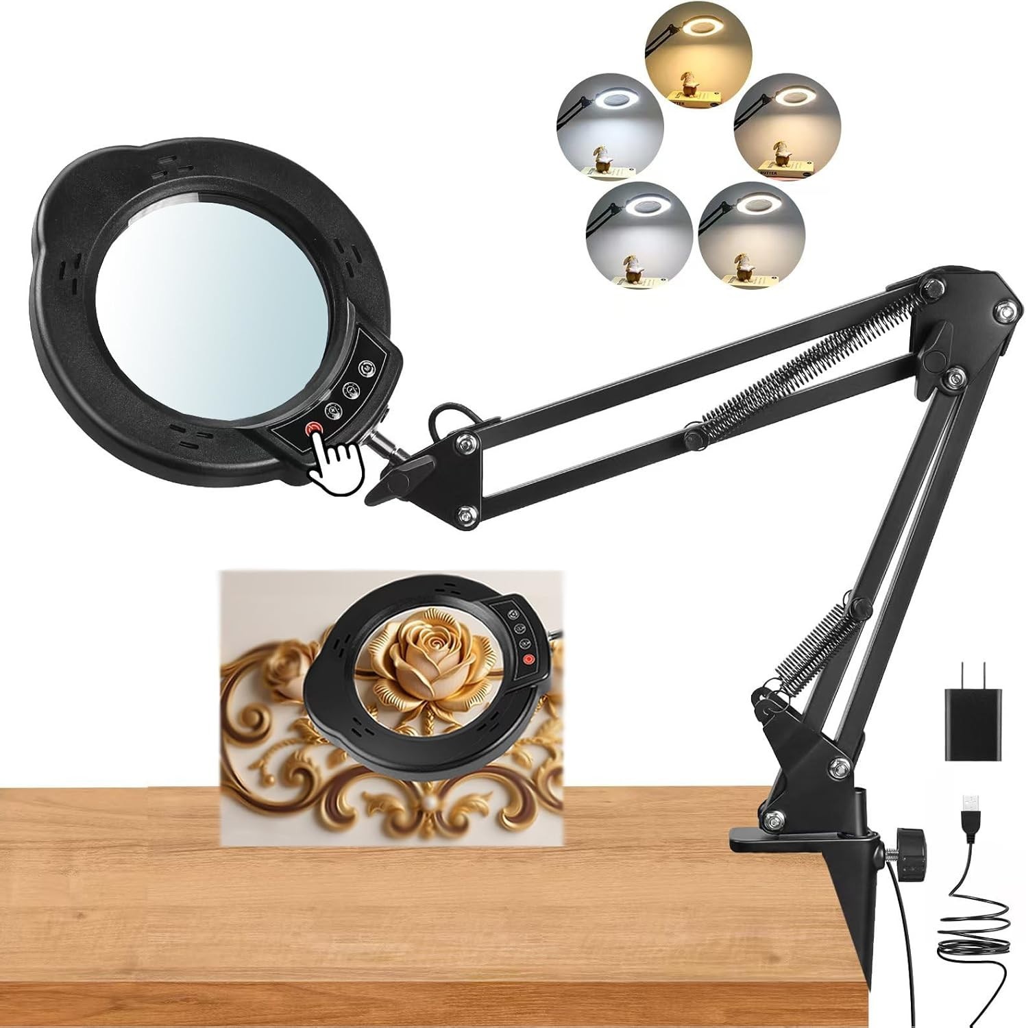 12X Magnifying Glass with Light and Stand, Upgrade Real Glass Magnifying lamp, 5