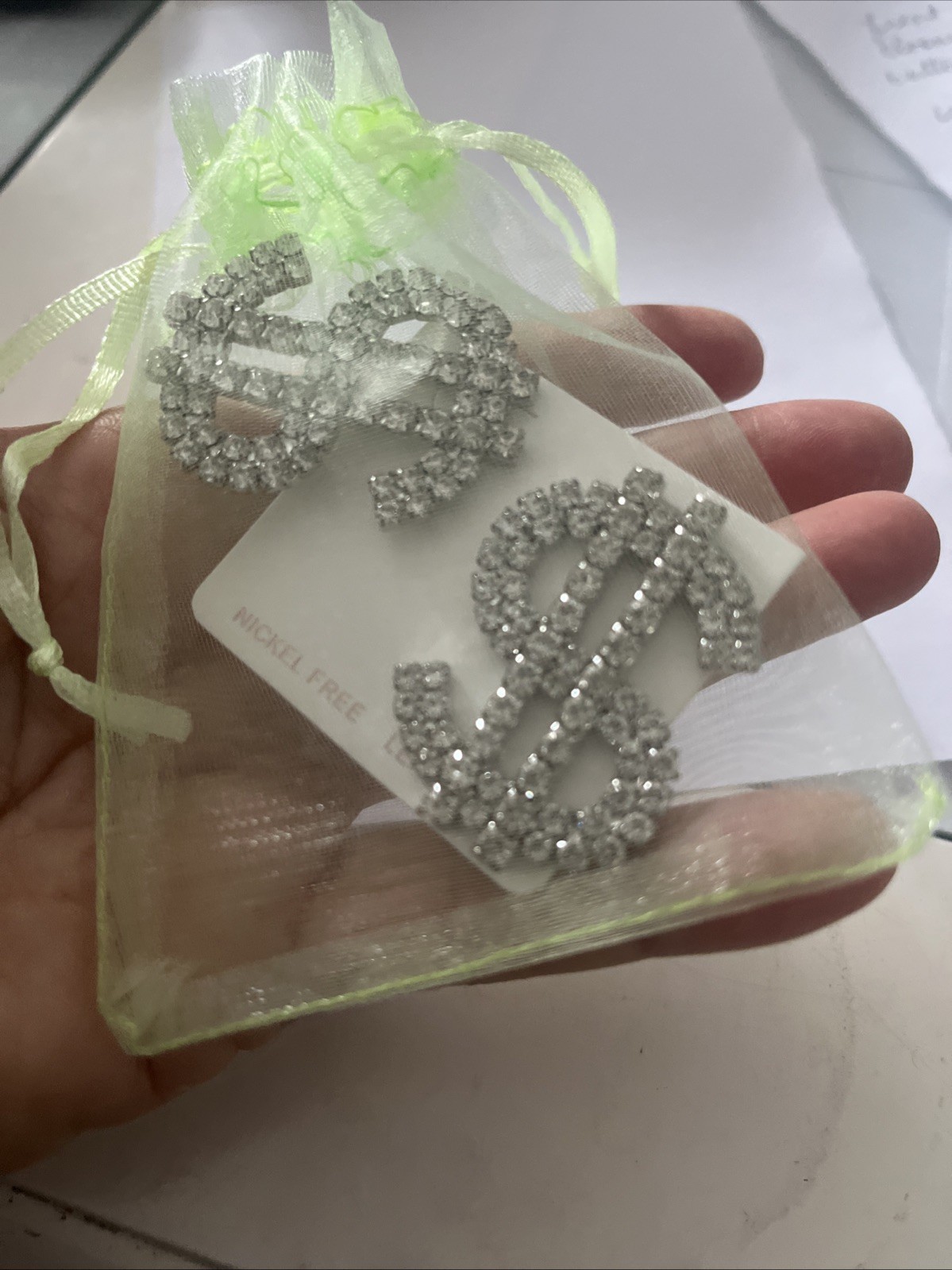 Pierced earrings bling dollars Rhinestones Money NEW