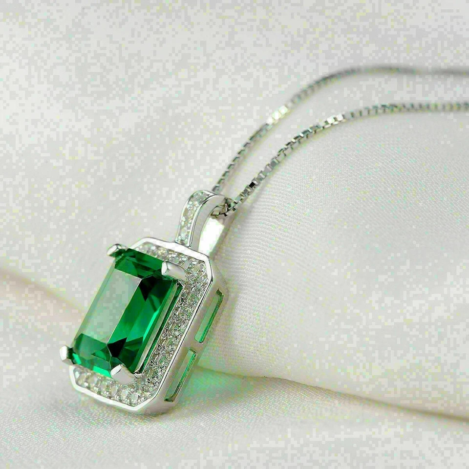 2.76 Ct Emerald Cut Emerald Pendant Wedding Pendant 14k White Gold