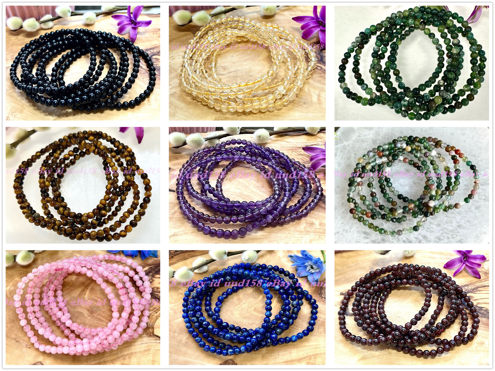 Wholesale Lots 6 Pcs 4mm Natural Gemstone Crystal Healing Stretch Bracelet 7.5”