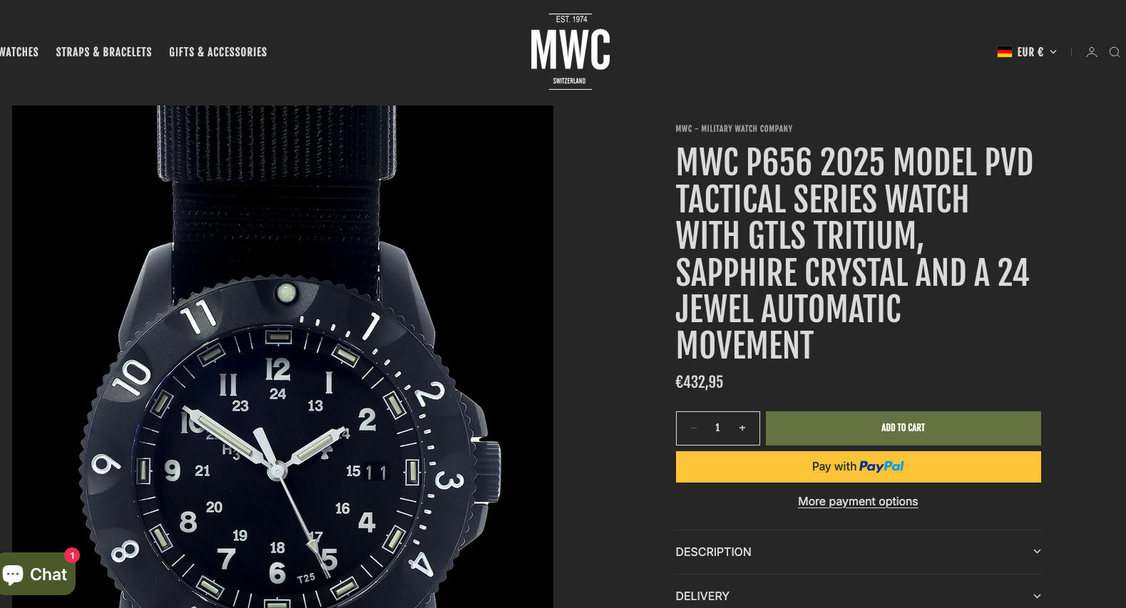 MWC P656 PVD Automatic Tactical Pilot Watch with GTLS Tritium & Sapphire Crystal