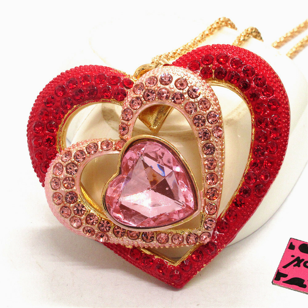 New Fashion Pink Crystal Bling Three Hearts Love Pendant Sweater China Necklace