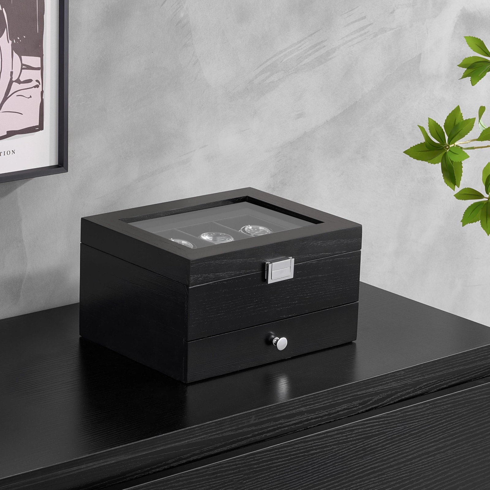 8 Slot Wooden Watch Box with Drawer, 2-Layer Jewelry Organizer for Men & Women –