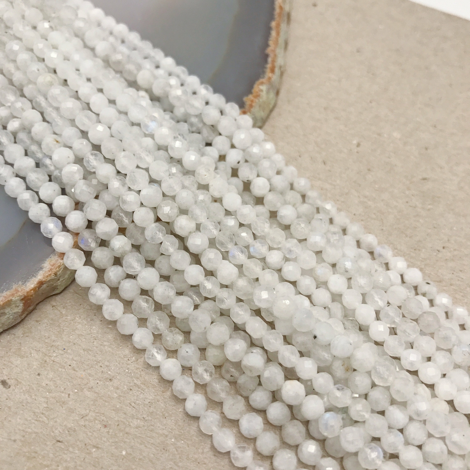 White Rainbow Moonstone Faceted Round Beads Size 2mm 3mm 3.5mm 4mm 15.5″ Strand
