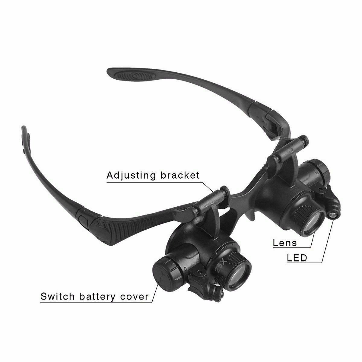 Double Eye Jewelry Watch Repair Magnifier Loupe Glasses With LED Light 8 Lens US