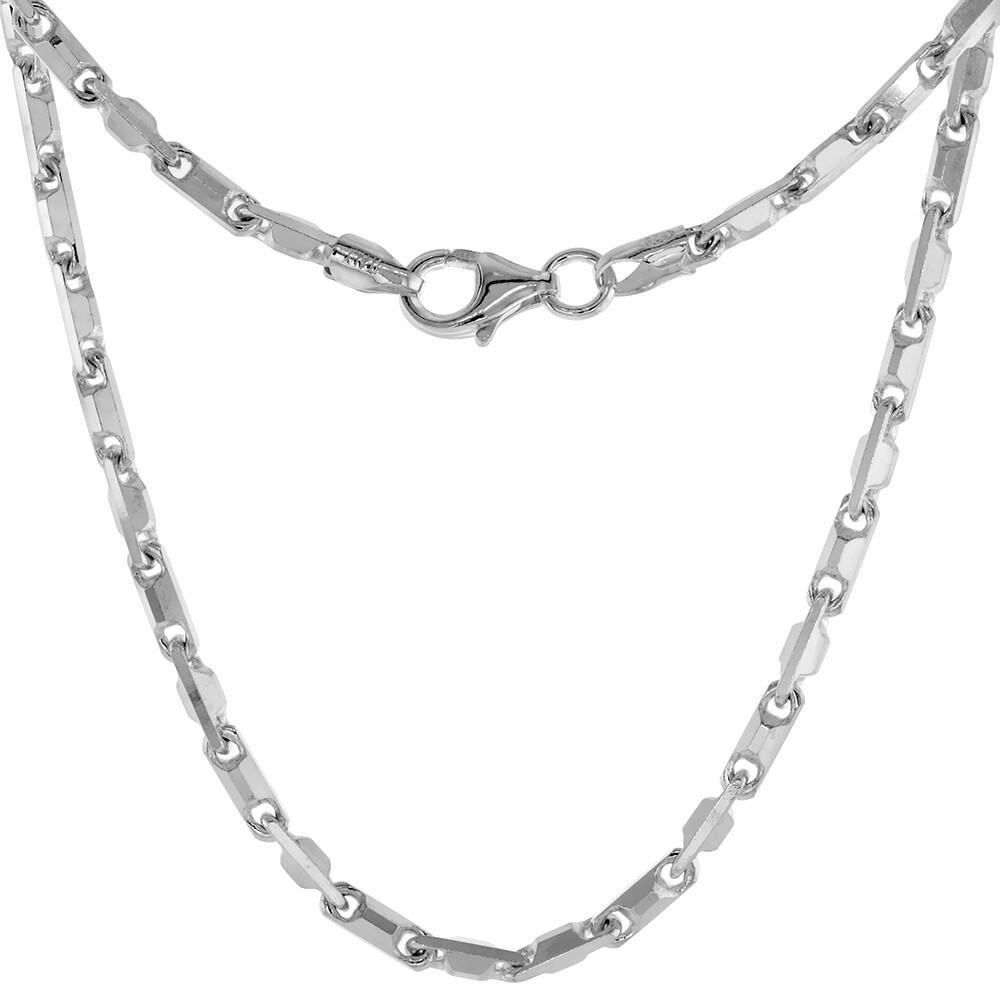 925 Sterling Silver Beveled Edges Italian Baht Chain Necklace 2.5mm 7″ to 30″